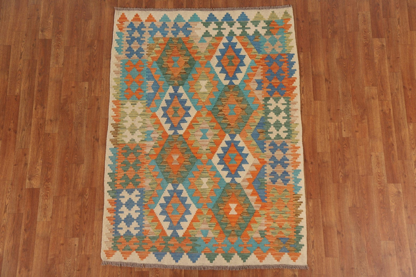 Hand-Woven Wool Kilim Oriental Area Rug 4x6