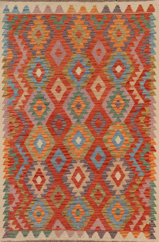 All-Over Wool Kilim Oriental Area Rug 4x5