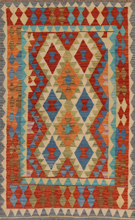 Reversible Wool Kilim Oriental Area Rug 4x7