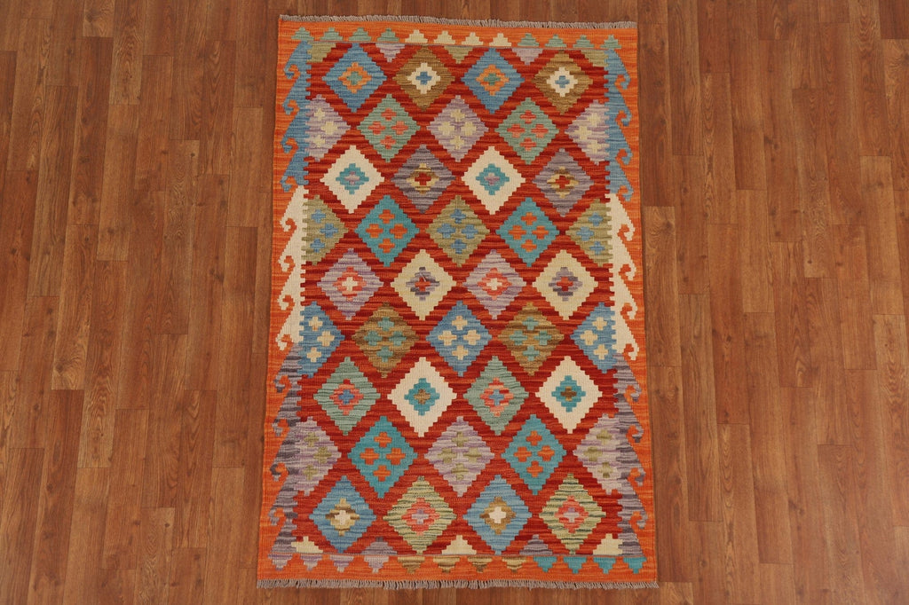 Orange Wool Kilim Oriental Area Rug 3x5