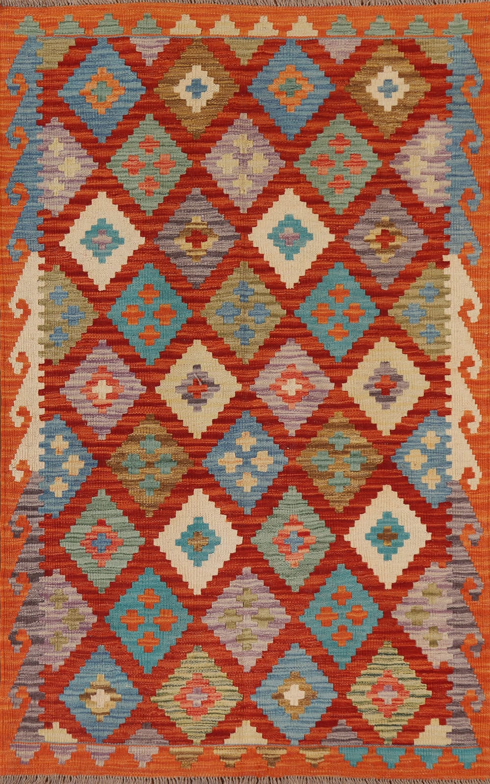 Orange Wool Kilim Oriental Area Rug 3x5