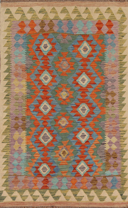 Multi-Color Kilim Wool Area Rug 4x6