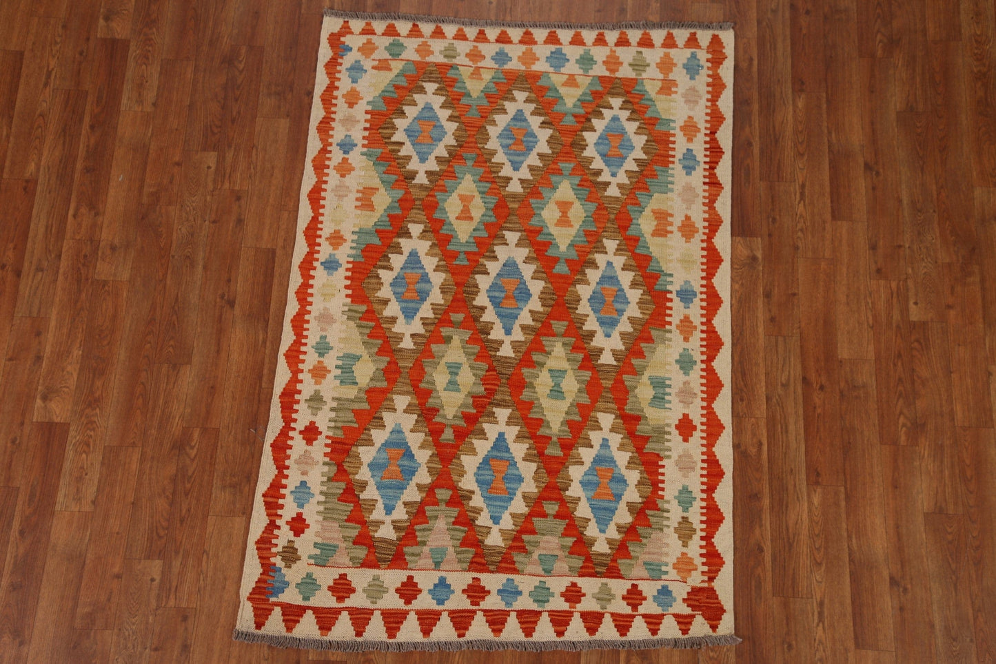 Orange Kilim Wool Area Rug 3x5