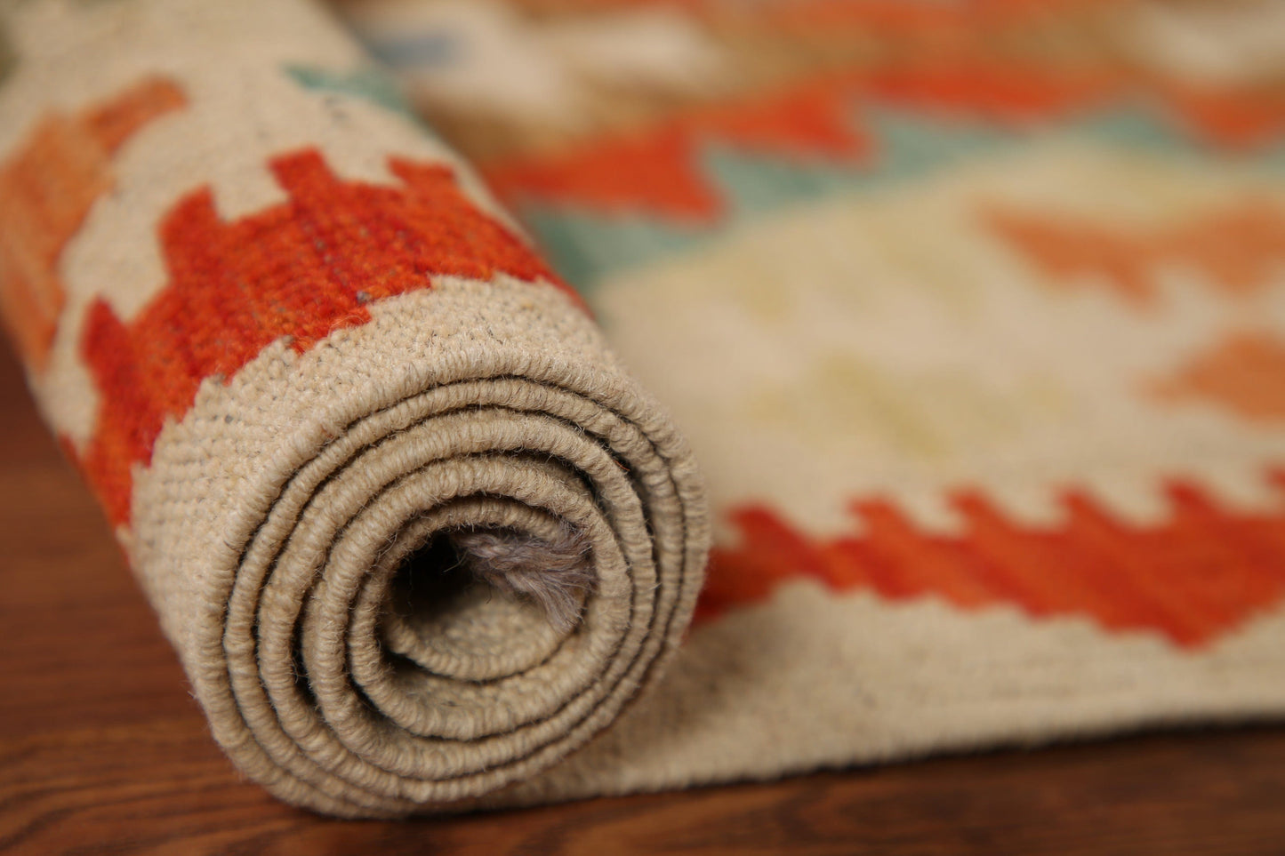 Orange Kilim Wool Area Rug 3x5