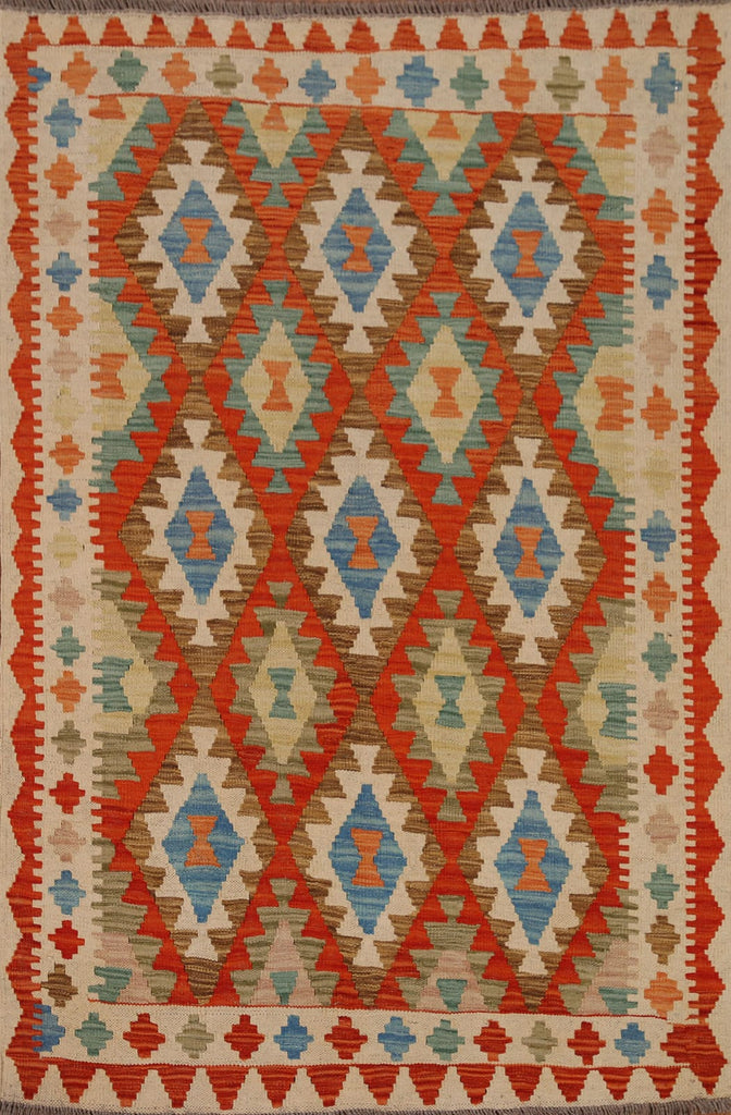 Orange Kilim Wool Area Rug 3x5