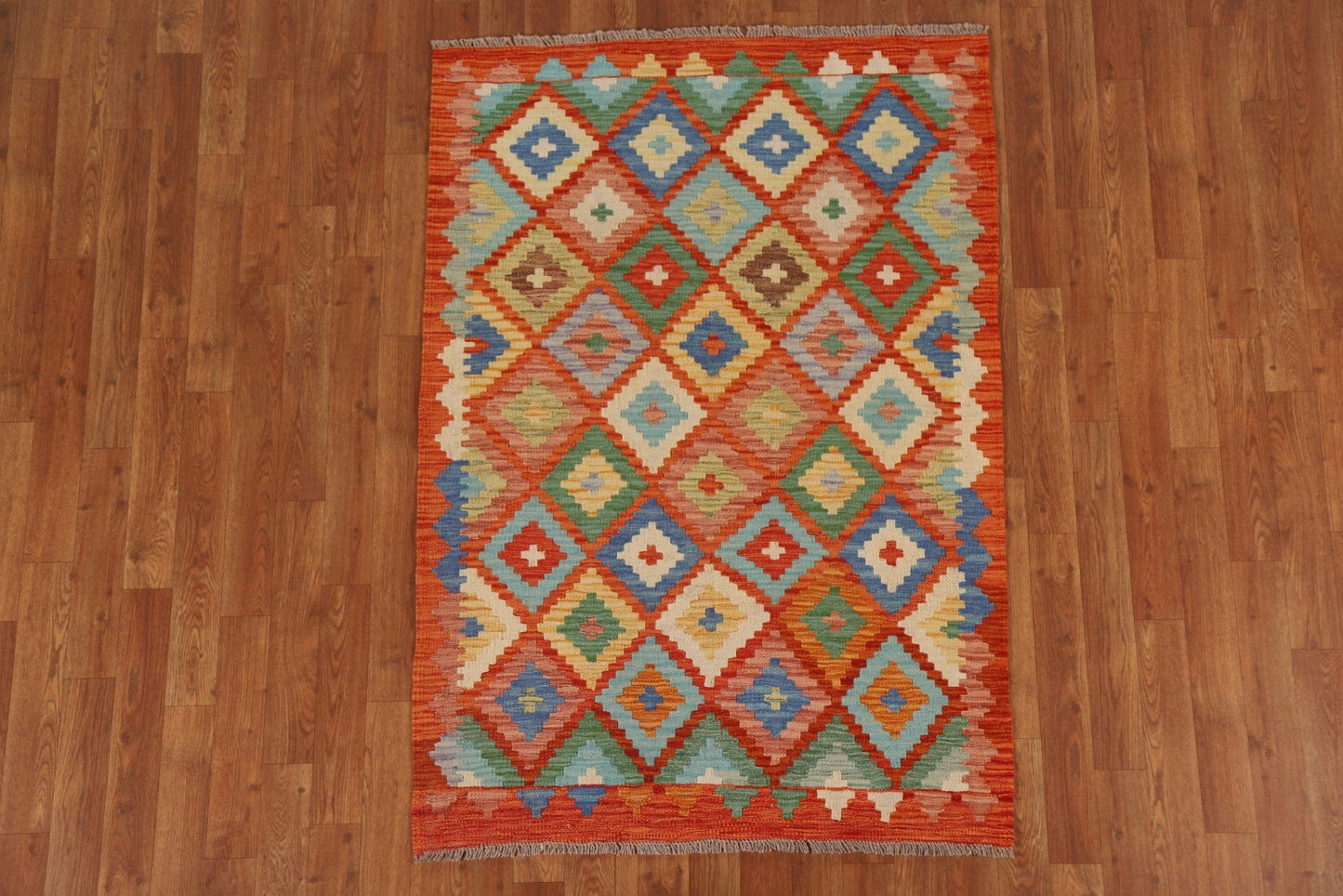 Orange Kilim Geometric Area Rug 3x5