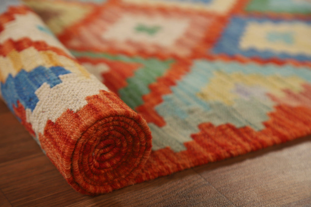 Orange Kilim Geometric Area Rug 3x5