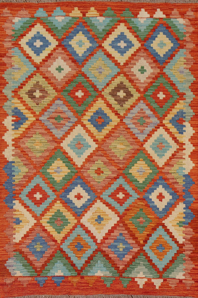 Orange Kilim Geometric Area Rug 3x5