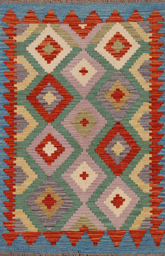 Colorful Kilim Reversible Wool Rug 3x4