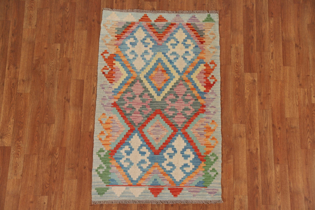 Colorful Geometric Kilim Oriental Wool Rug 3x4