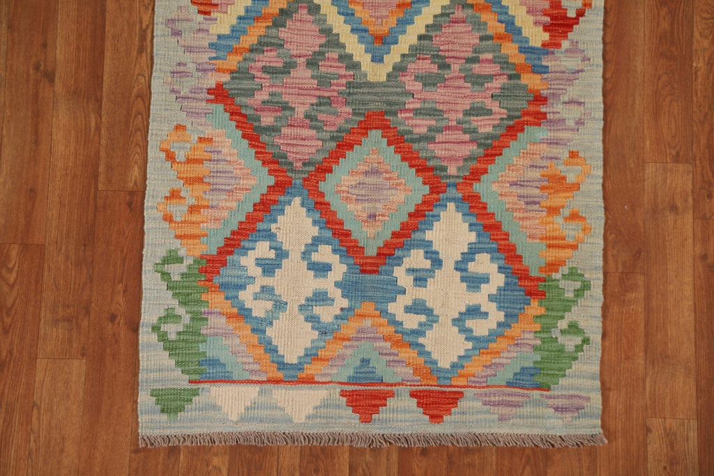 Colorful Geometric Kilim Oriental Wool Rug 3x4