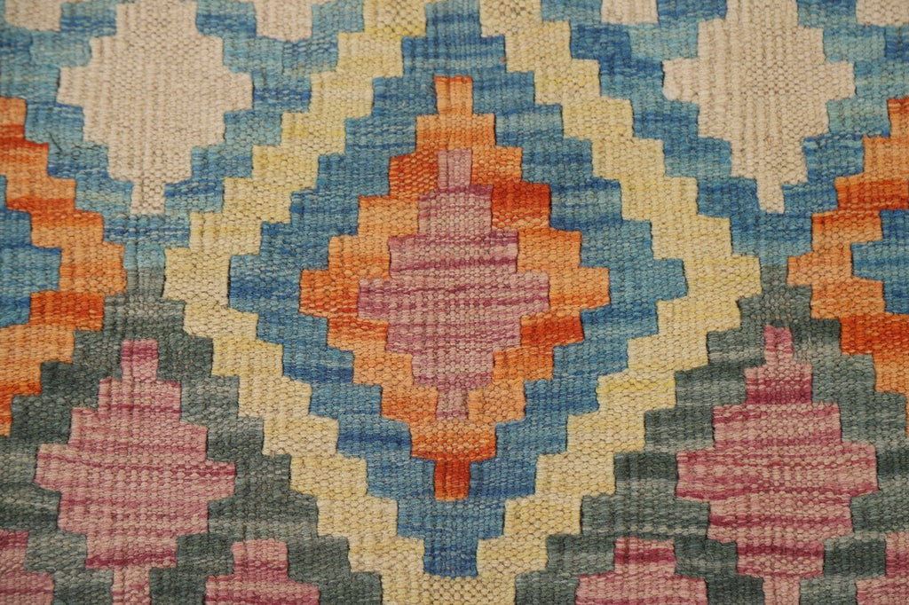 Colorful Geometric Kilim Oriental Wool Rug 3x4