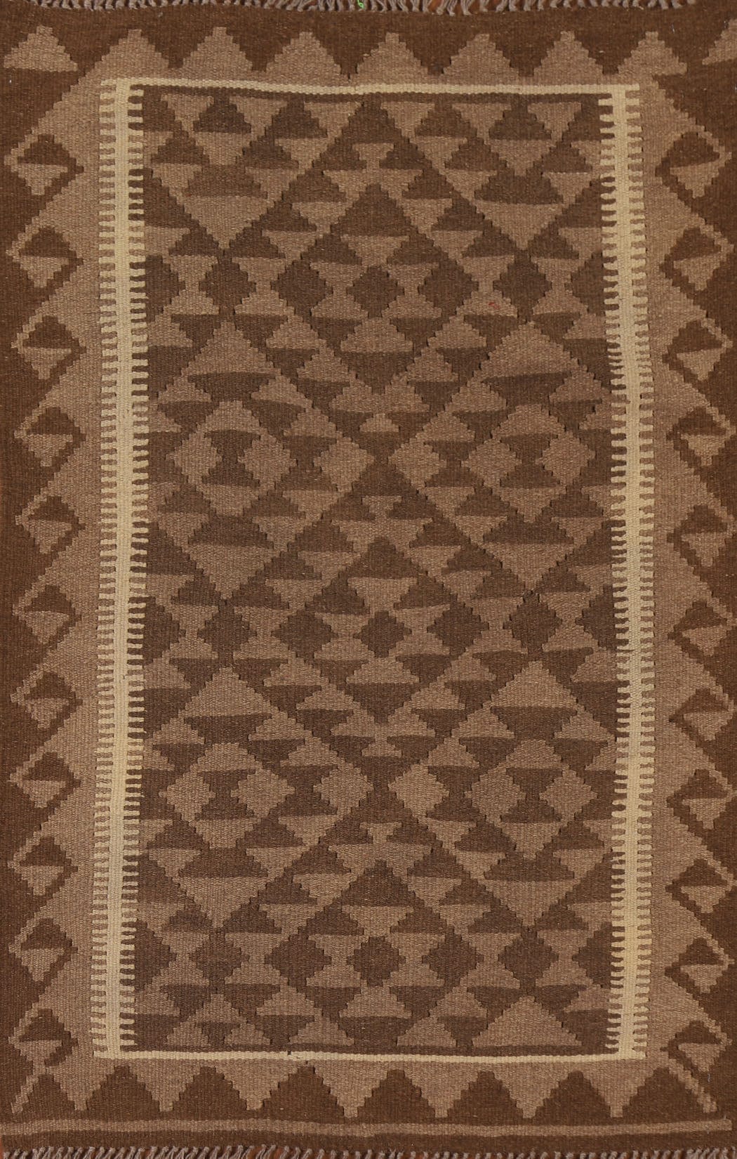 Brown Wool Kilim Geometric Area Rug 3x5