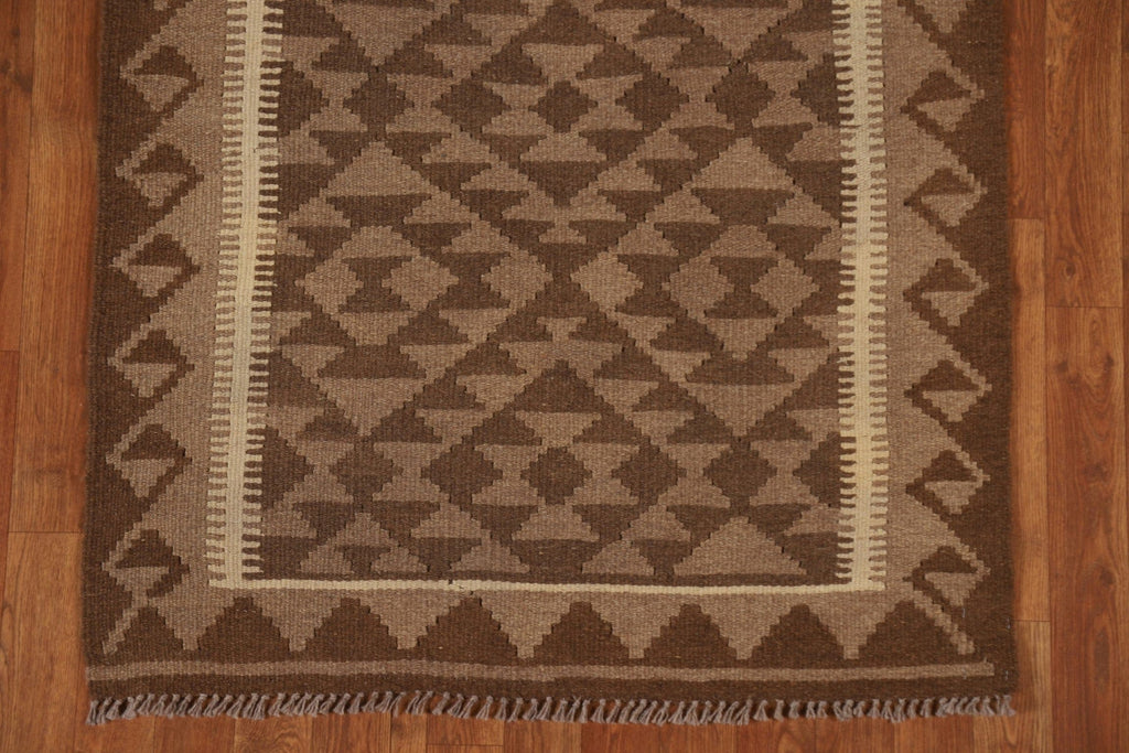 Brown Wool Kilim Geometric Area Rug 3x5