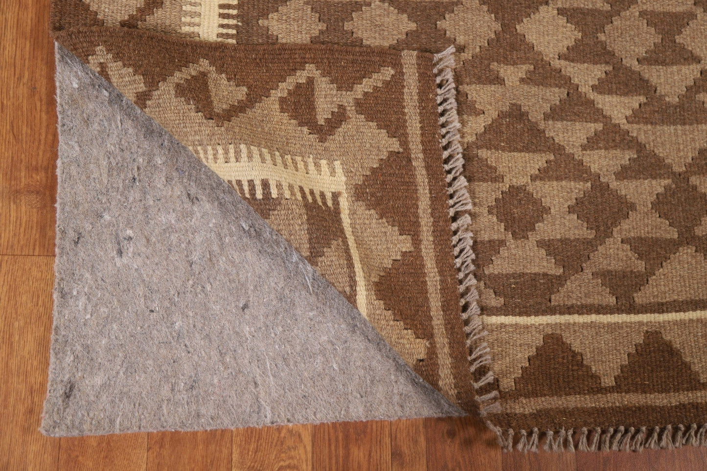 Brown Wool Kilim Geometric Area Rug 3x5