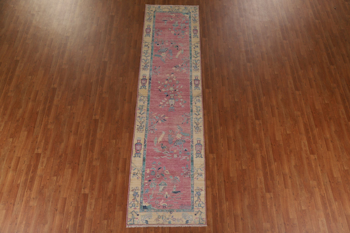 Pink Oushak Vegetable Dye Runner Rug 3x12