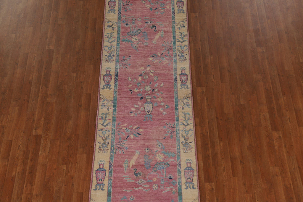 Pink Oushak Vegetable Dye Runner Rug 3x12