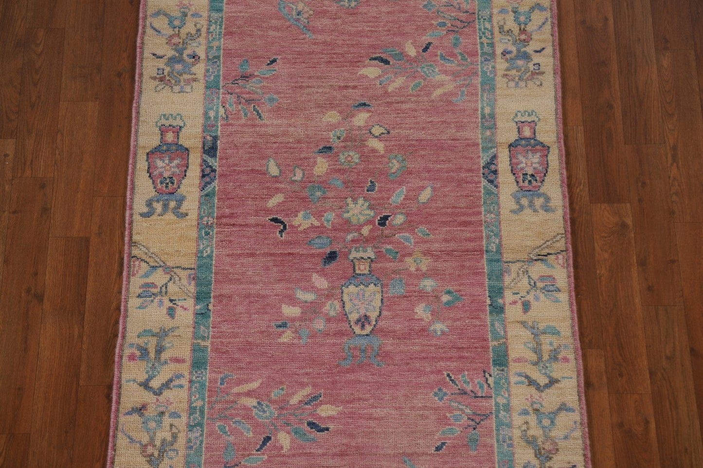 Pink Oushak Vegetable Dye Runner Rug 3x12