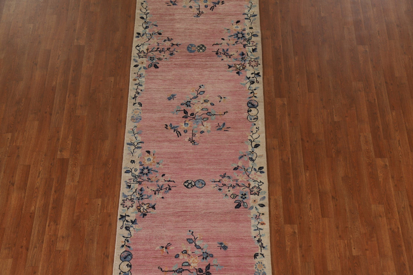 Pink Floral Oushak Vegetable Dye Runner Rug 3x12