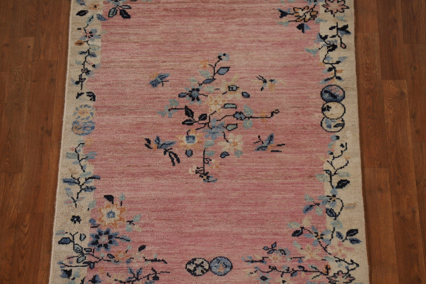 Pink Floral Oushak Vegetable Dye Runner Rug 3x12