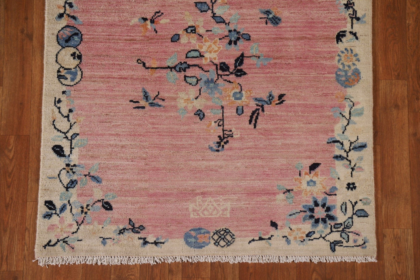 Pink Floral Oushak Vegetable Dye Runner Rug 3x12