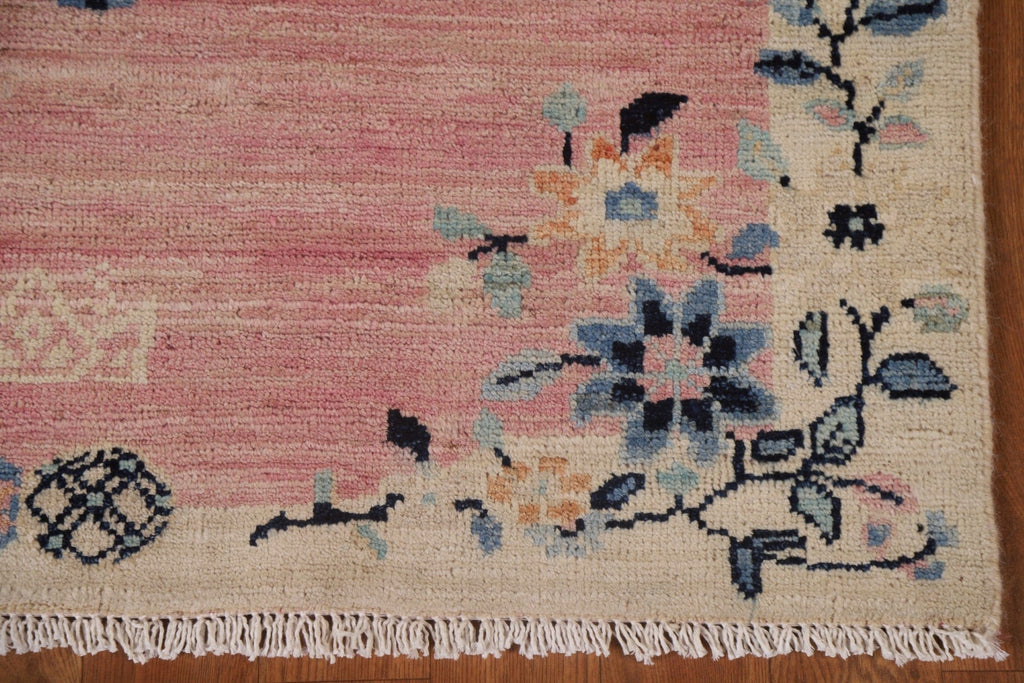 Pink Floral Oushak Vegetable Dye Runner Rug 3x12