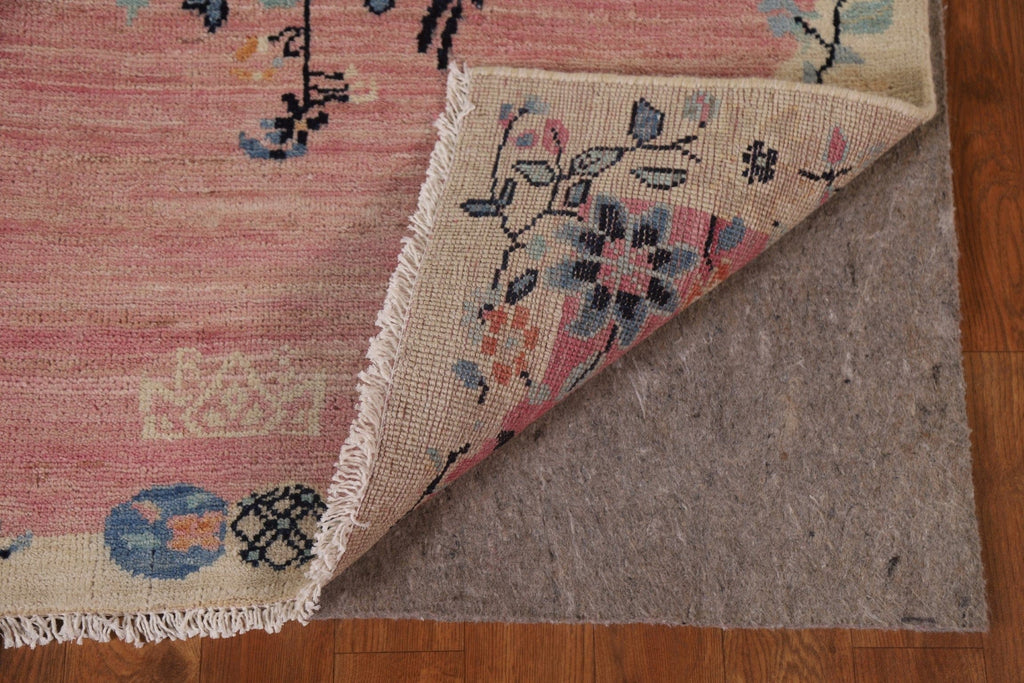 Pink Floral Oushak Vegetable Dye Runner Rug 3x12