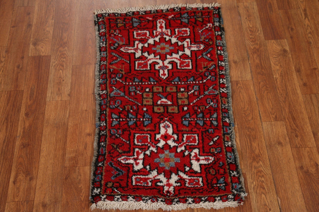 Red Wool Gharajeh Persian Vintage Rug 2x3