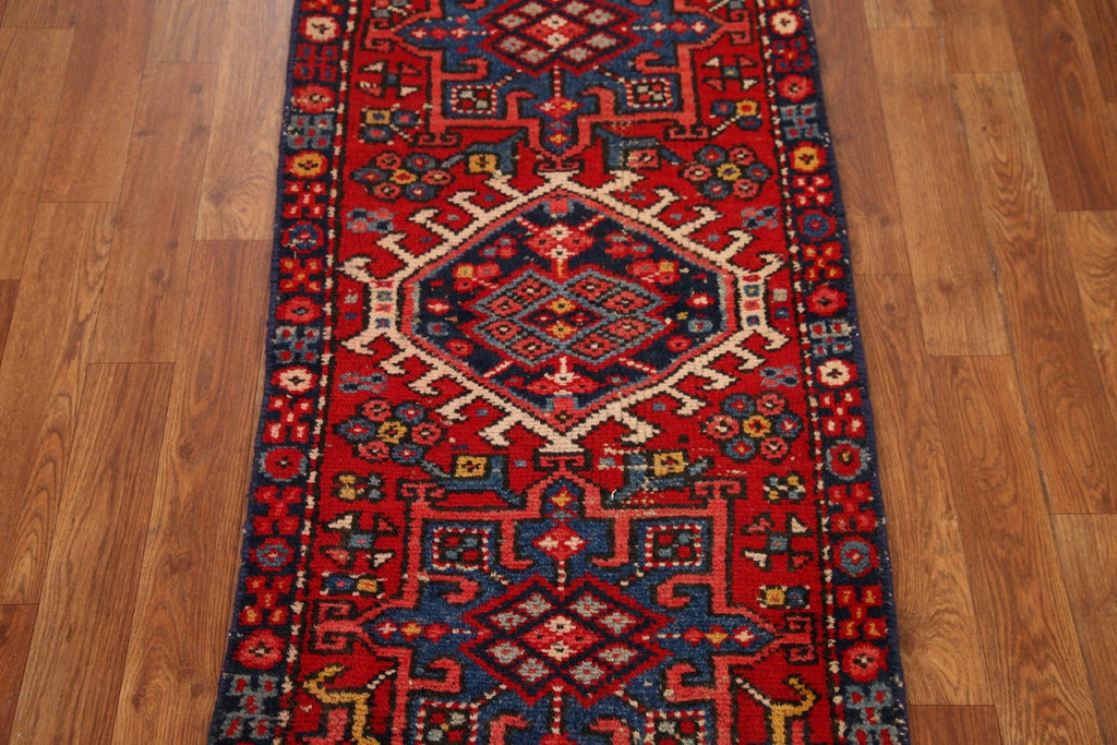 Geometric Red Gharajeh Vintage Persian Rug 2x4