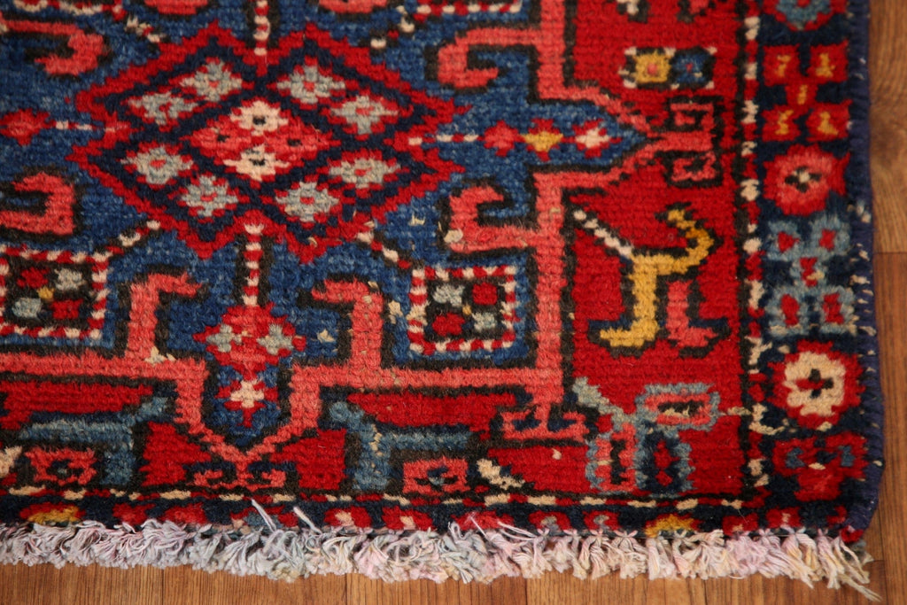 Geometric Red Gharajeh Vintage Persian Rug 2x4