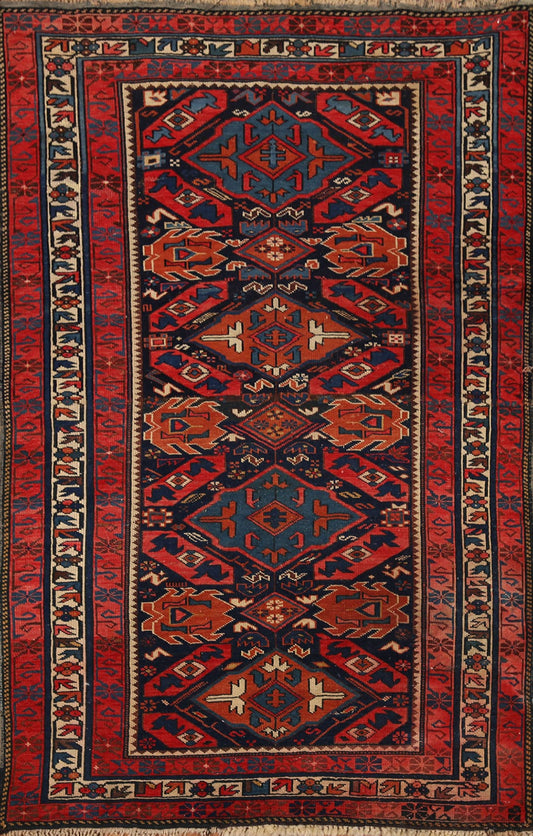 Pre-1900 Antique Kazak Vegetable Dye Oriental Rug 3x5