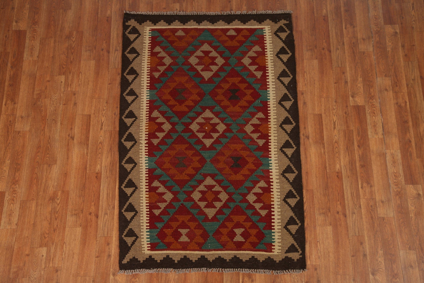 Green Wool Kilim Oriental Area Rug 3x5