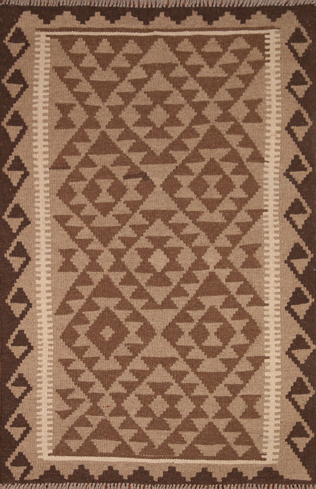 Brown Wool Kilim Reversible Area Rug 3x5