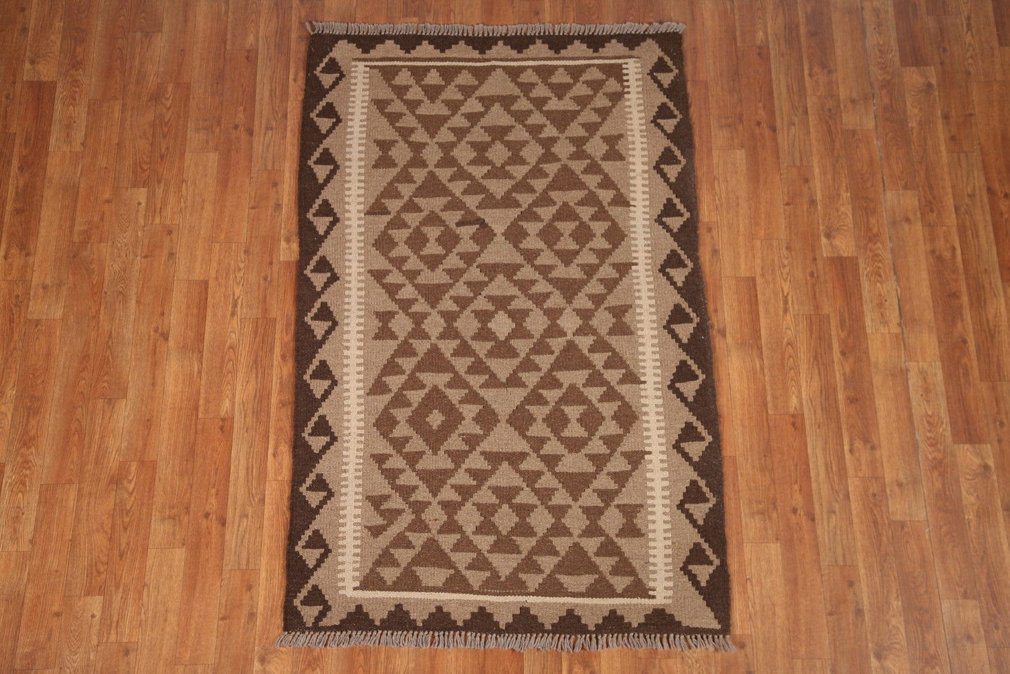 Brown Wool Kilim Reversible Area Rug 3x5