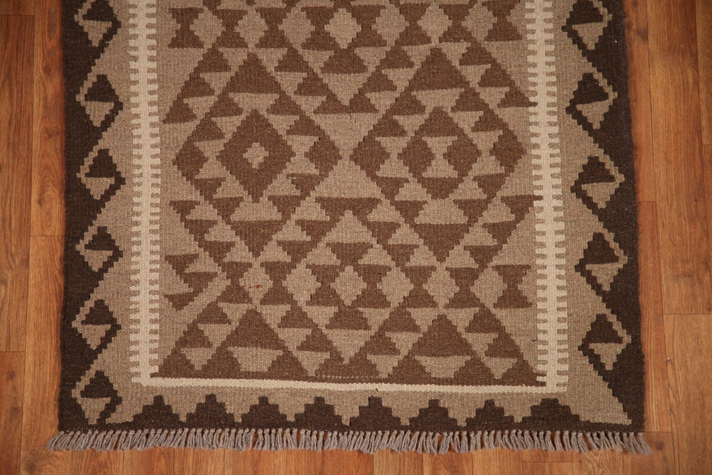 Brown Wool Kilim Reversible Area Rug 3x5