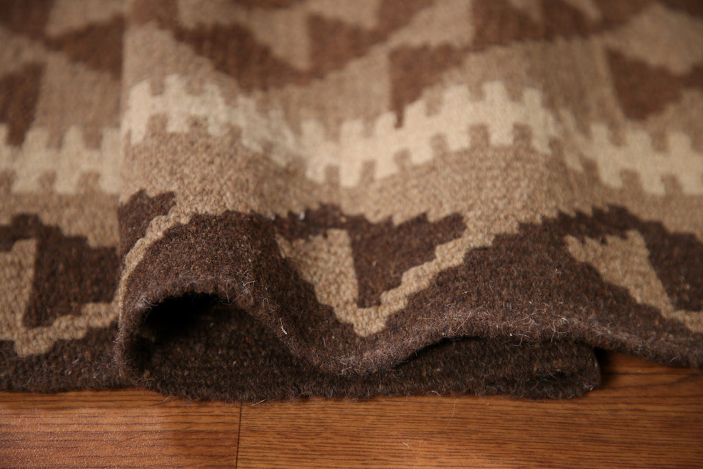 Brown Wool Kilim Reversible Area Rug 3x5