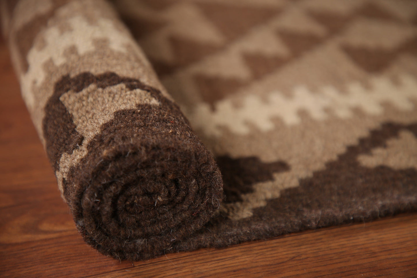 Brown Wool Kilim Reversible Area Rug 3x5