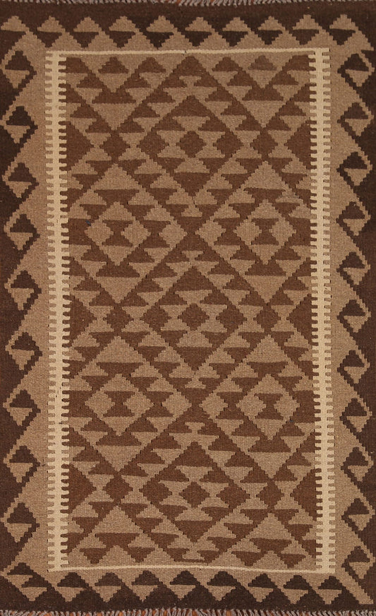 Brown Wool Kilim Reversible Area Rug 3x5