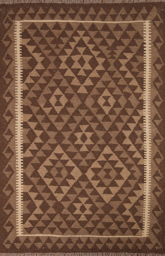 Reversible Kilim Brown Wool Rug 3x5