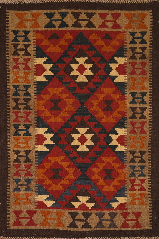 Geometric Kilim Reversible Wool Rug 3x5