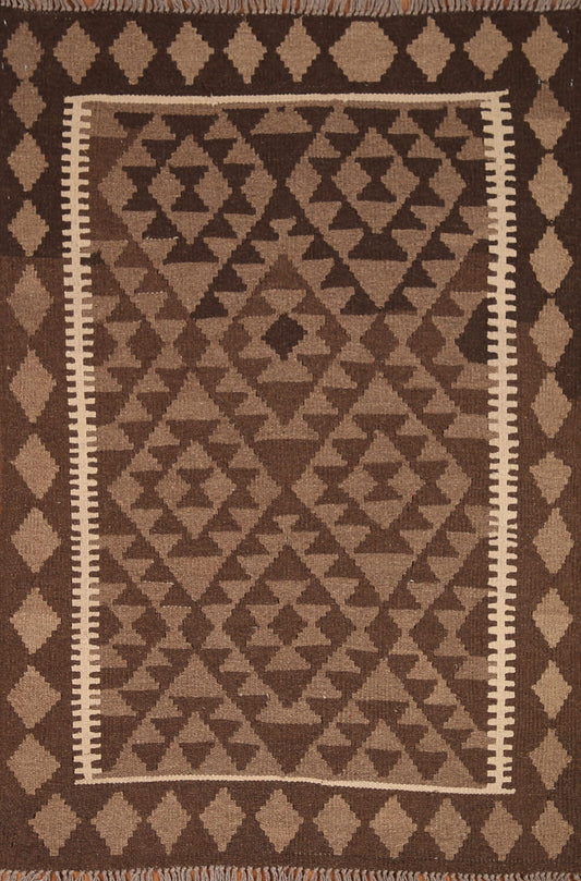 Brown Kilim Reversible Wool Area Rug 3x5