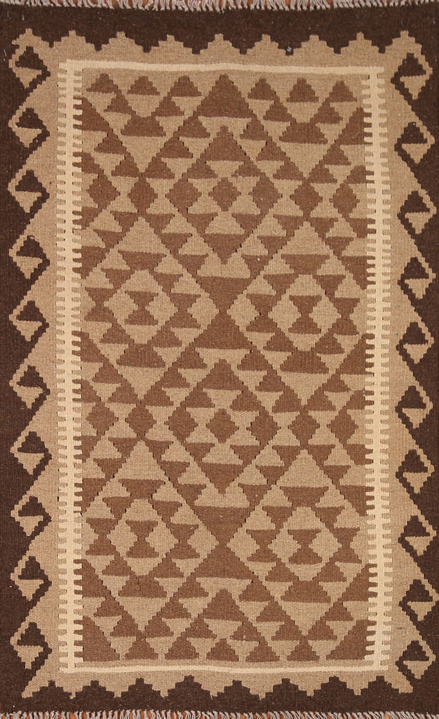 Reversible Wool Kilim Brown Area Rug 3x5