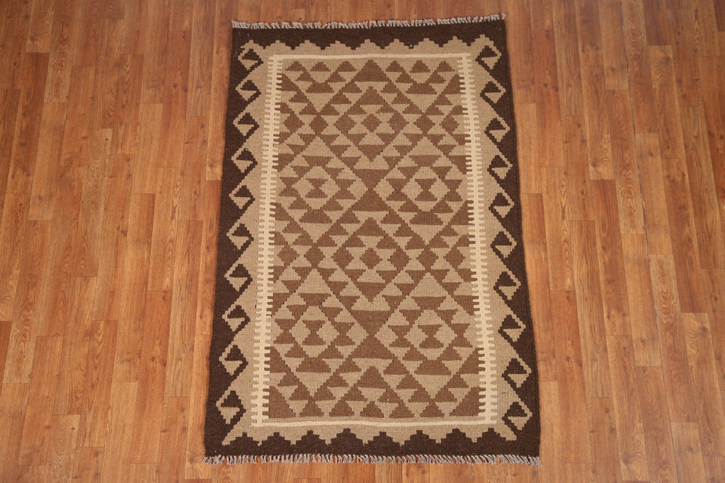 Reversible Wool Kilim Brown Area Rug 3x5