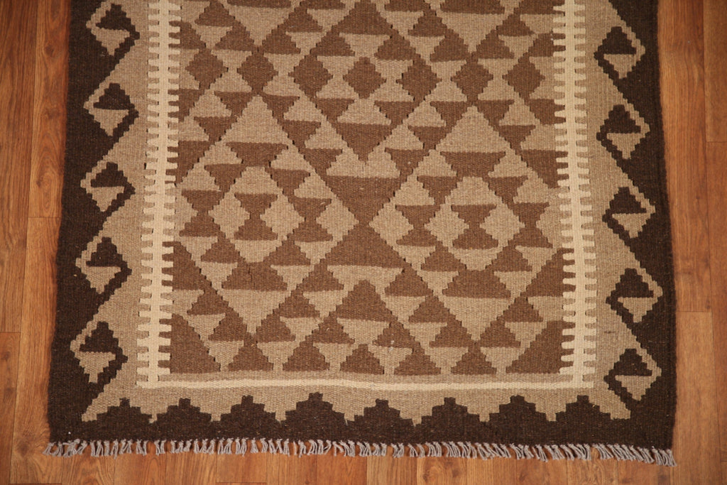 Reversible Wool Kilim Brown Area Rug 3x5