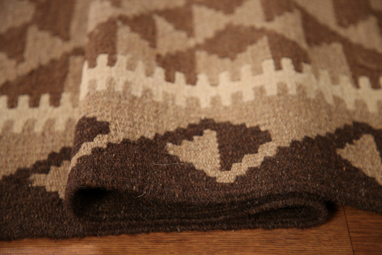 Reversible Wool Kilim Brown Area Rug 3x5