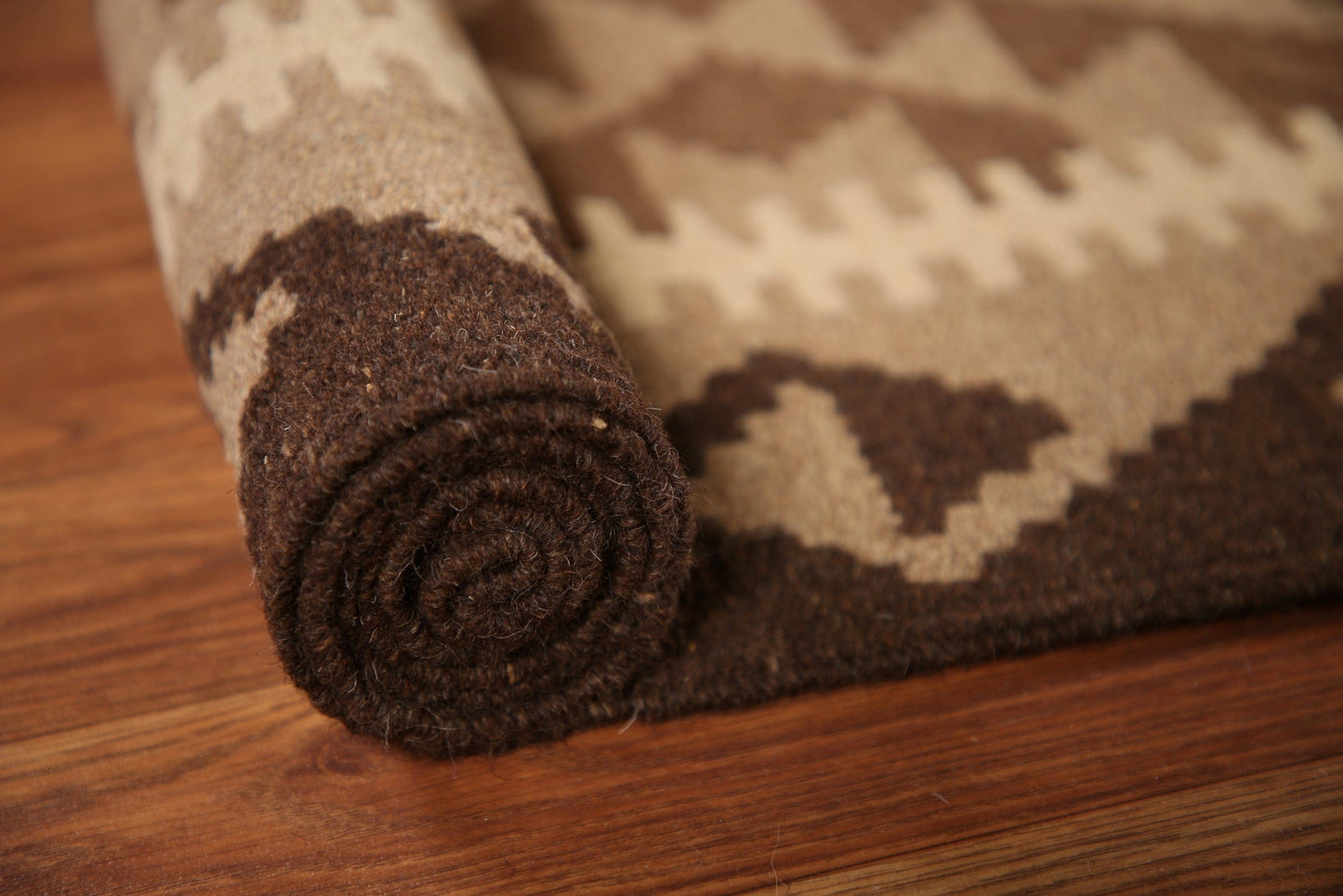 Reversible Wool Kilim Brown Area Rug 3x5