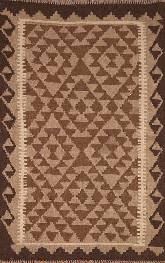 Reversible Wool Kilim Brown Area Rug 3x5