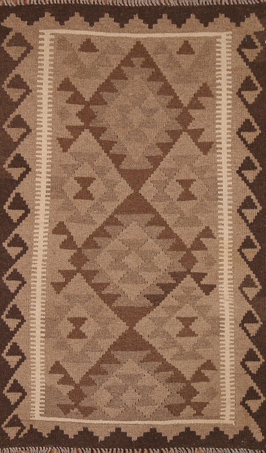 Brown Wool Kilim Oriental Area Rug 3x5