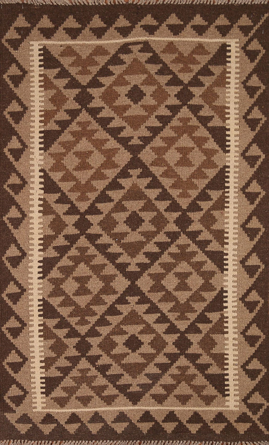 Brown Wool Kilim Oriental Area Rug 3x5