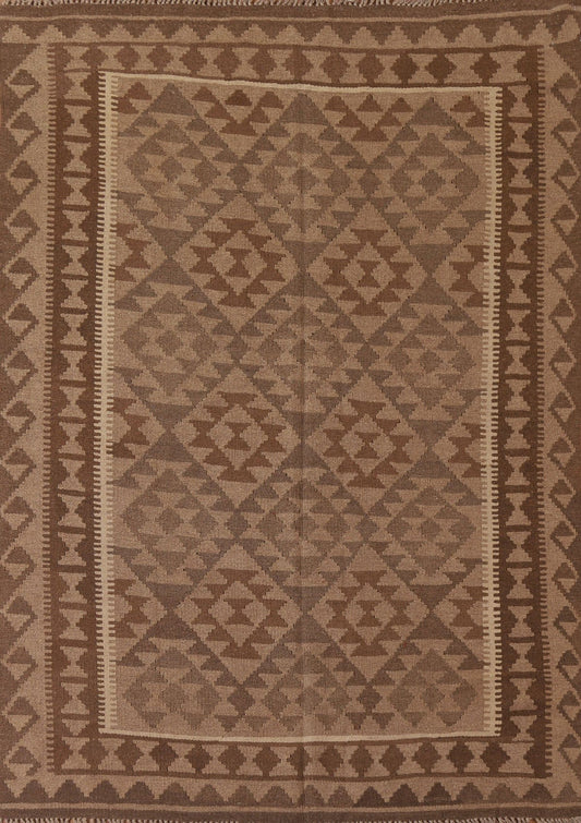 Brown Wool Kilim Oriental Area Rug 5x7